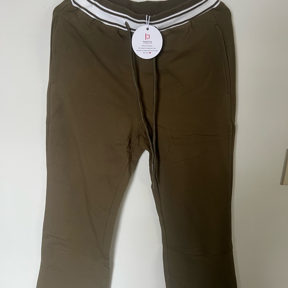 Olive Green Cotton Jogger Pants with White Trim